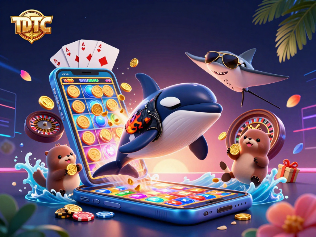 Experience winning strategies with TDTC in a vibrant 3D casino illustration featuring engaging characters.