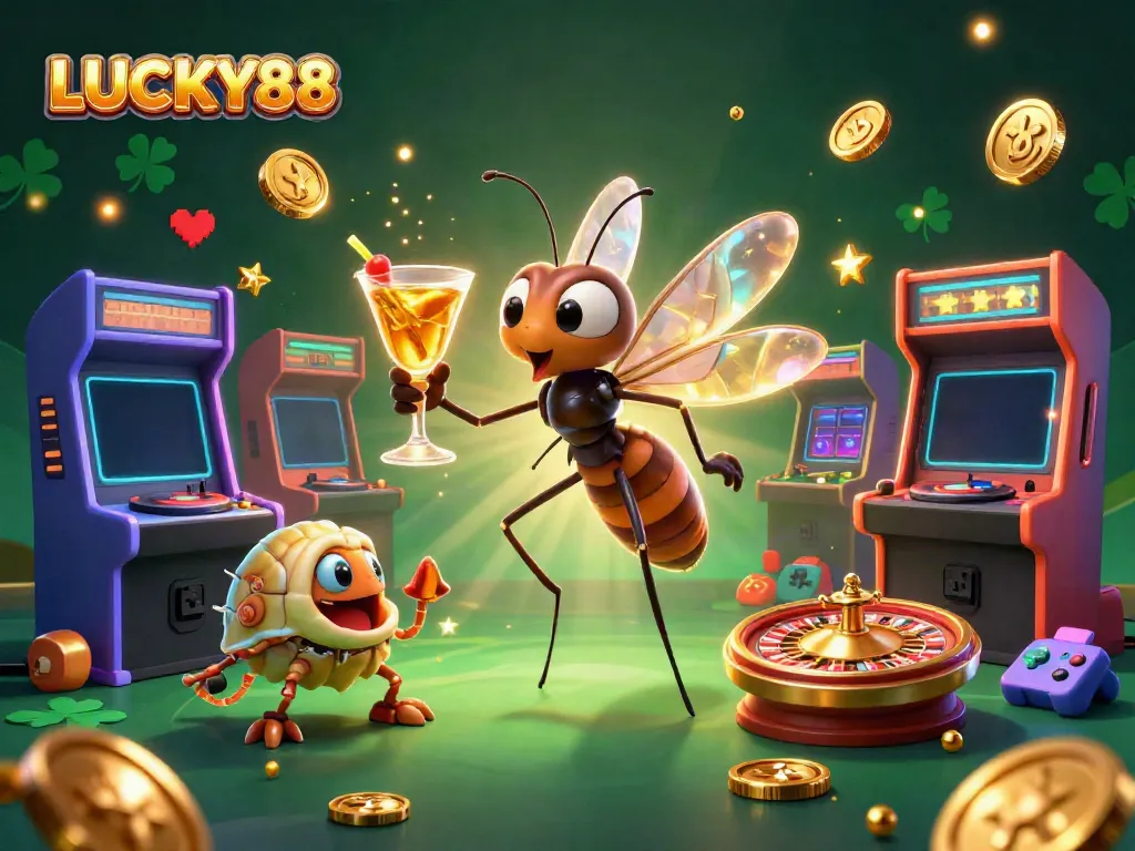 Experience thrilling gameplay at LUCKY88 with a lively casino-themed digital illustration.
