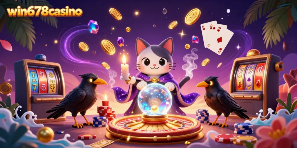 Experience the excitement with win678casino's captivating 3D casino scene featuring festive elements.