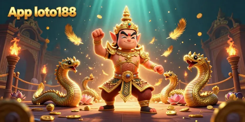 Engage with App loto188, showcasing an energetic 3D scene with mythical themes and dynamic casino elements.
