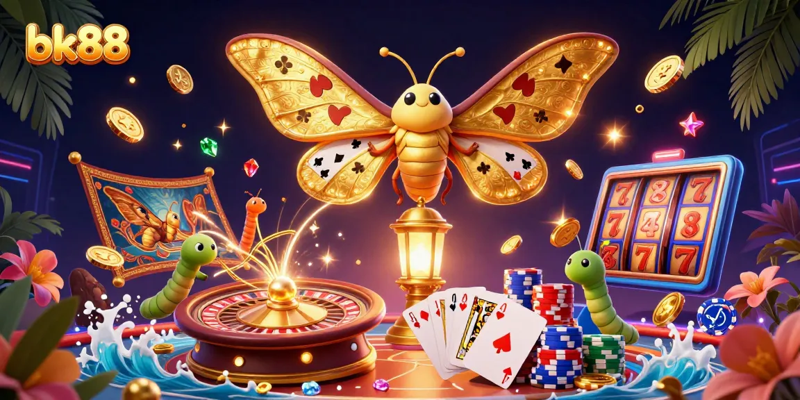 Play exciting games at bk88 while experiencing dazzling visuals with golden coins and vibrant casino scenes.