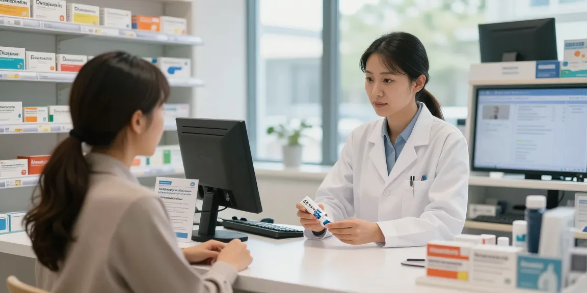 Consultation scene on buying Diazepam online UK with pharmacist assisting patient.
