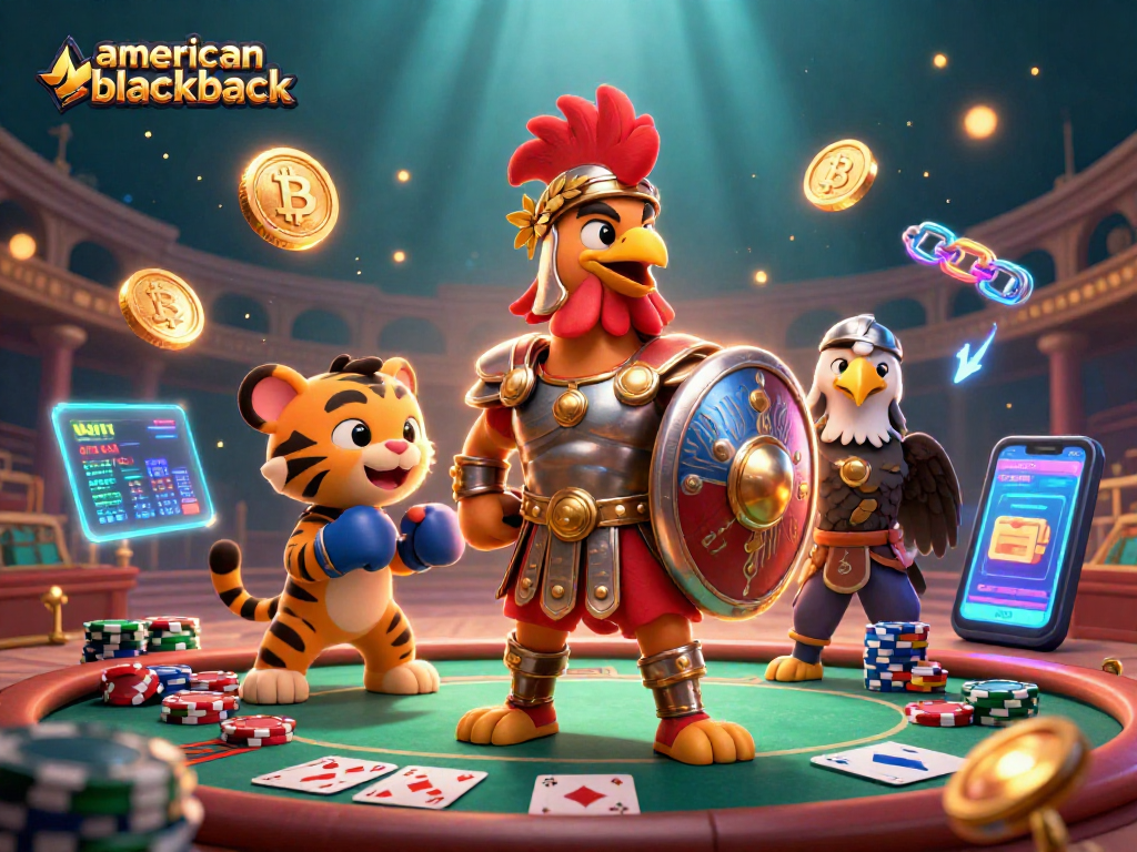 Engage in the excitement of american-blackjack with vibrant characters in a lively casino setting.