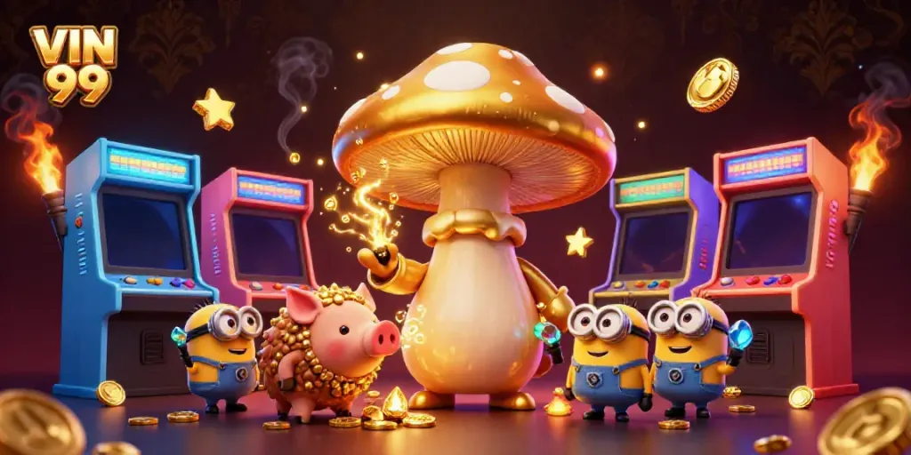 Experience fortune as the VIN 99 wizard conjures treasures amidst vibrant casino elements.