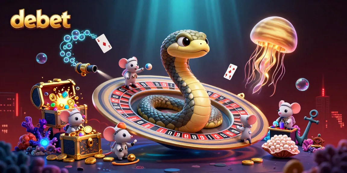 Debet casino features a vibrant 3D scene with astronaut mice betting, illuminated by bioluminescent effects.