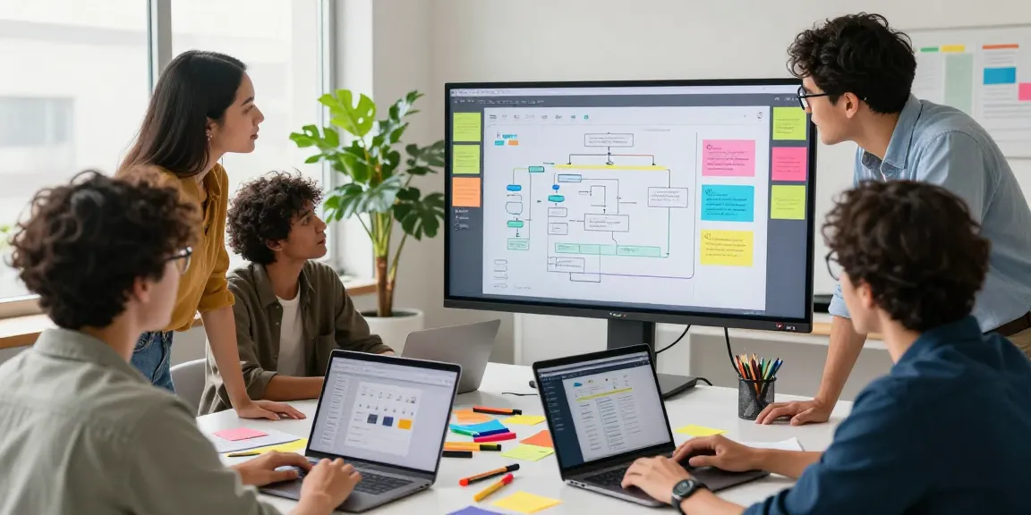Team collaborating on the Google Mixboard in a vibrant workspace.