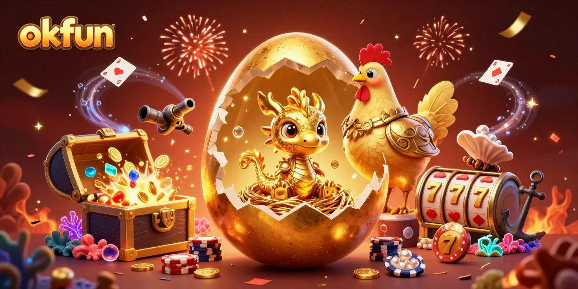 Spin jackpots and win big with okfun in this vibrant casino-themed 3D illustration.