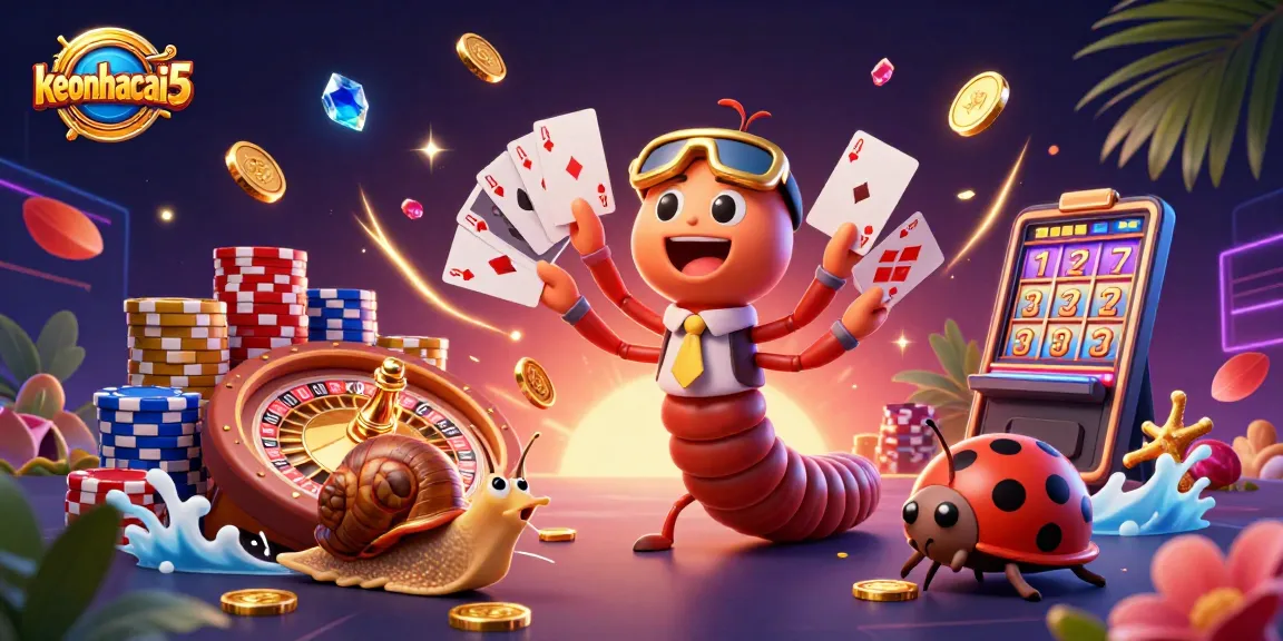 Experience the thrill of keonhacai5 with a vibrant 3D casino scene featuring a millipede dealer and high-stakes action.