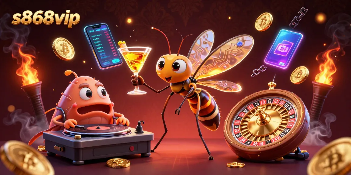 Experience vibrant gaming action with s868vip, featuring casino-themed characters and dynamic crypto elements.