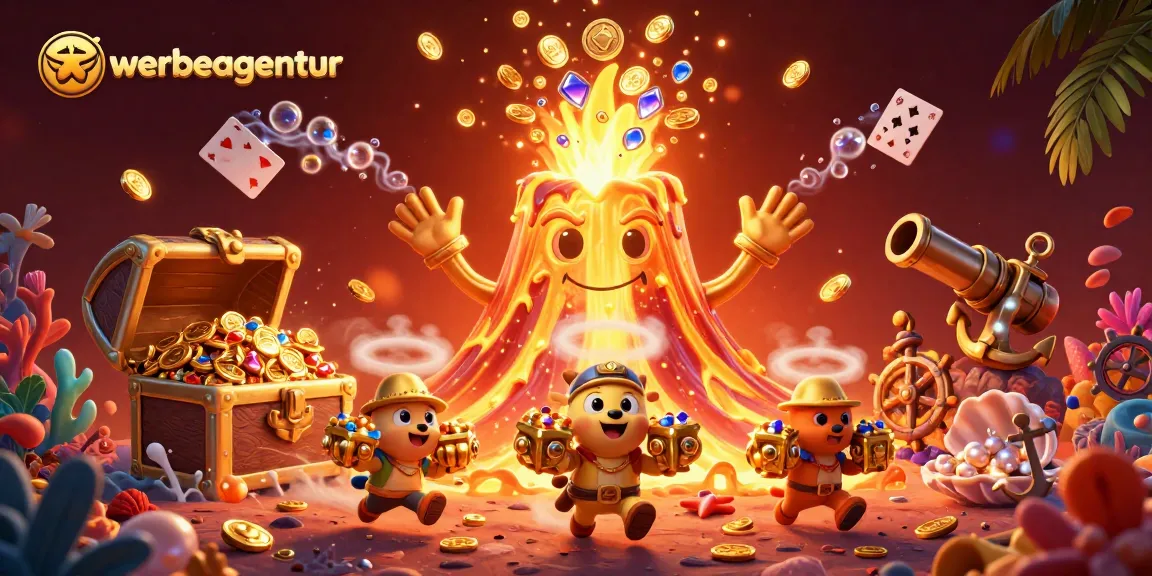 Experience excitement with werbeagentur's vibrant illustration of treasure chasing in a casino-themed adventure.