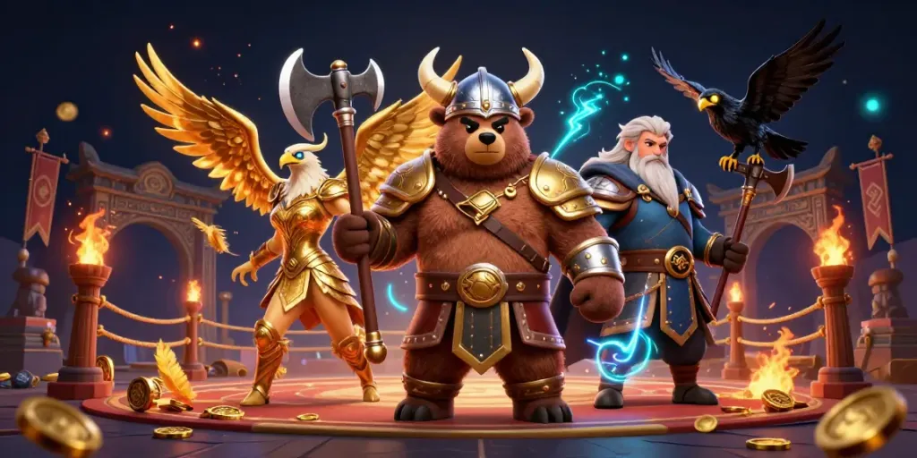 Experience Go88's vibrant 3D scene with characters in dynamic action, rich casino elements all around.