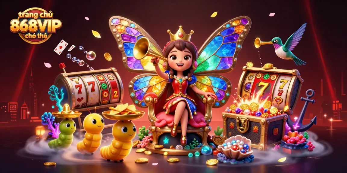 Enhance your gaming at trang chủ 868VIP chính thức with a vibrant 3D casino illustration showcasing characters and game elements.