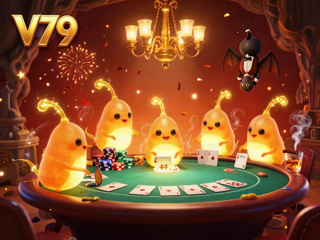 Experience thrilling poker with V79's lively casino scene lit by glowworms and a bat dealer.