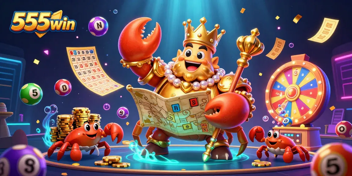 Engage in thrilling 555win adventures with a golden crab emperor and lottery excitement!