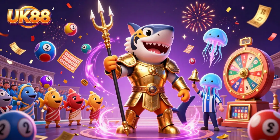 Engage in thrilling gameplay with UK88, featuring vibrant elements of lottery excitement and 3D characters.