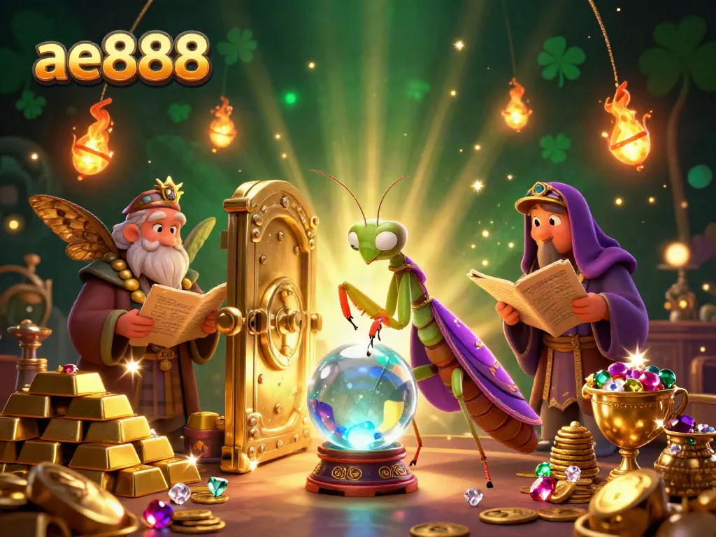 Engage with ae888's vibrant gambling scene featuring characters and treasures in a mystical casino adventure.