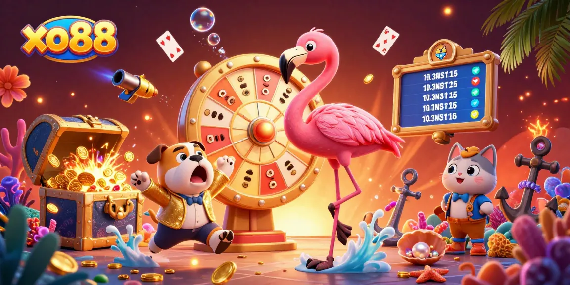 Spin to win with xo88 as a flamingo host reveals dazzling prizes in this vibrant casino scene.