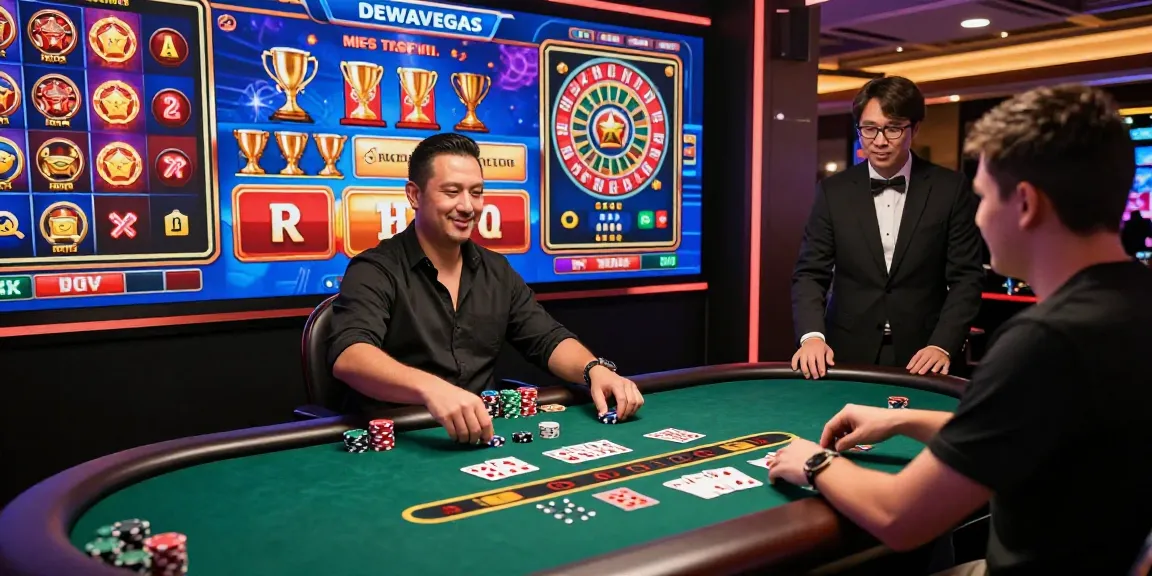 Dewavegas No. 1 Asia Casino gaming experience with a player enjoying live blackjack, showcasing vibrant digital interface, and interactive atmosphere.