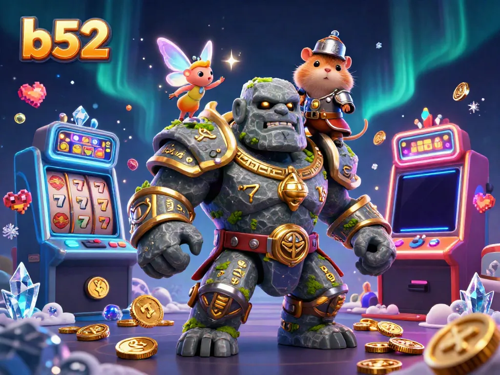 Experience the thrilling b52 gaming adventure with a dynamic scene of characters amidst vibrant casino elements and an energetic atmosphere.