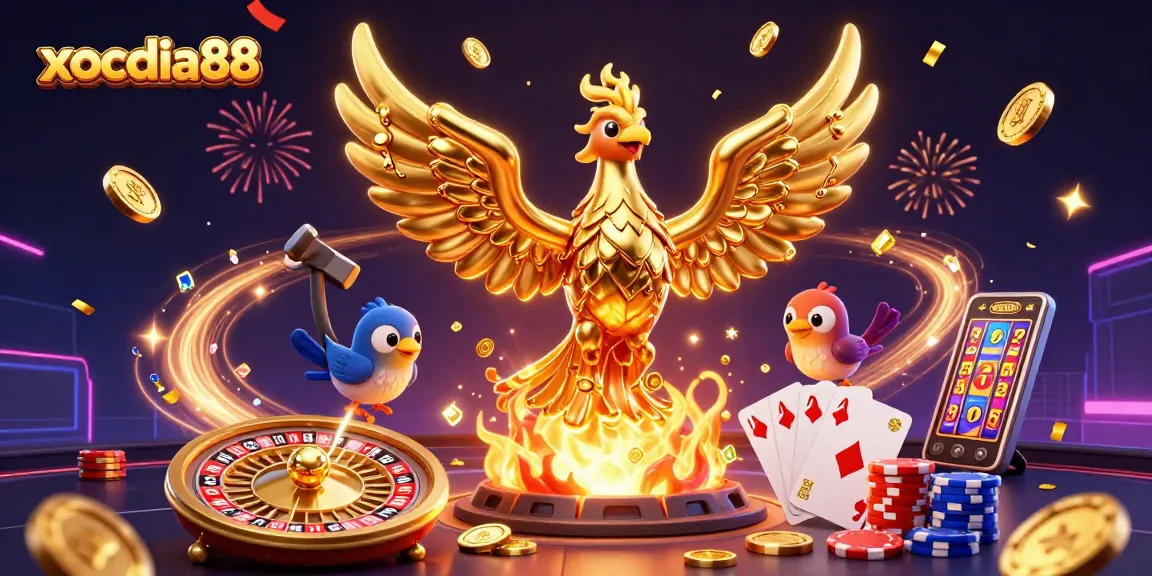 Experience thrilling gaming at xocdia88 with the iconic molten phoenix and vibrant casino elements.