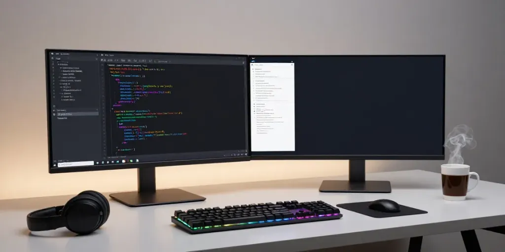 Buy .co.uk domain in a modern software development workspace with coding interface and innovative tech elements.