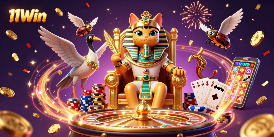 Experience 11Win's vibrant casino magic with dazzling coins and characters in action.