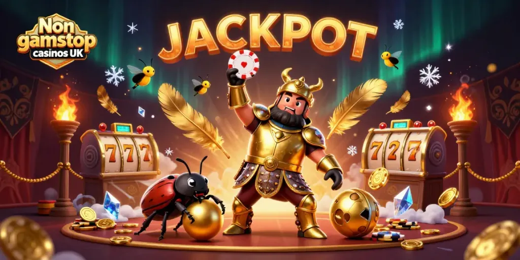 Engage in thrilling gameplay at Non gamstop casinos UK with vibrant 3D characters celebrating a jackpot win.