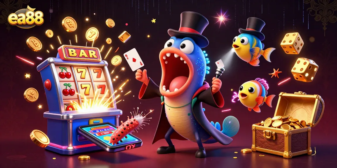 Engage with the thrilling world of ea88 as a cartoon bioluminescent gulper eel performs magic casino tricks.