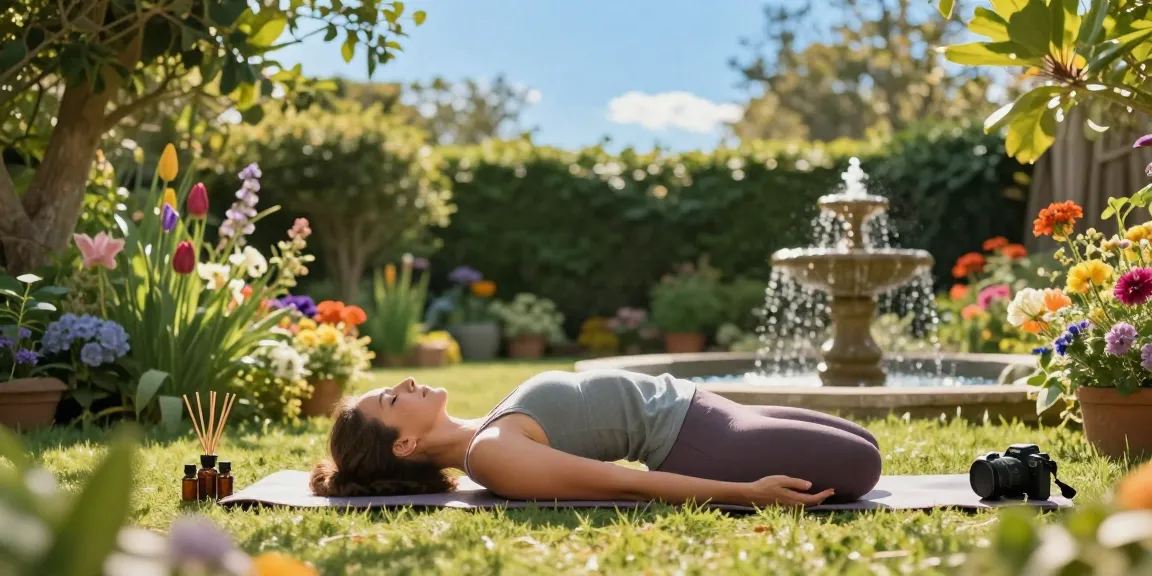 Yoga practice in a garden to ridurre lo stress and enhance relaxation.