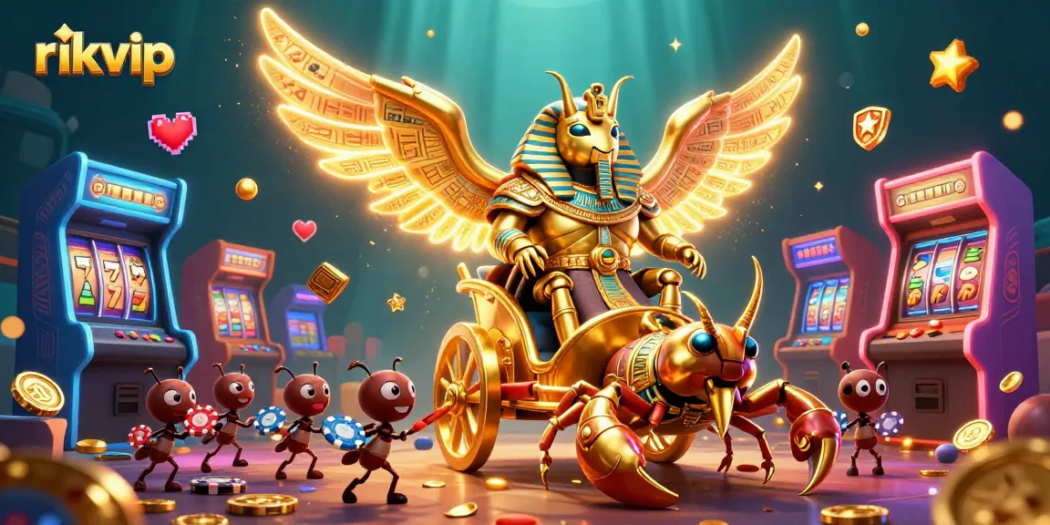 Engage with rikvip's thrilling slots and jackpots in this vibrant 3D casino scene.