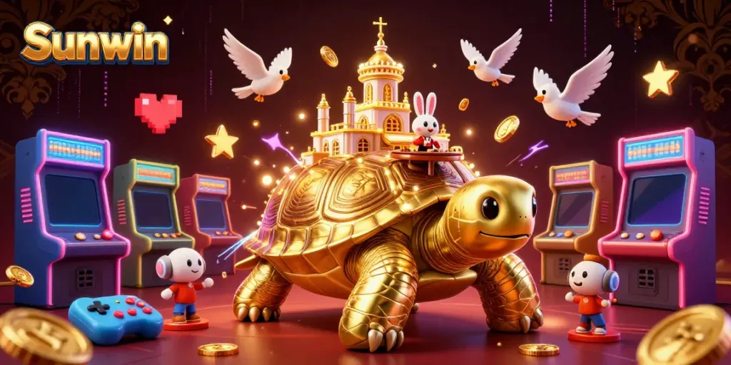 Experience the excitement of Sunwin with casino elements and a dynamic 3D scene.