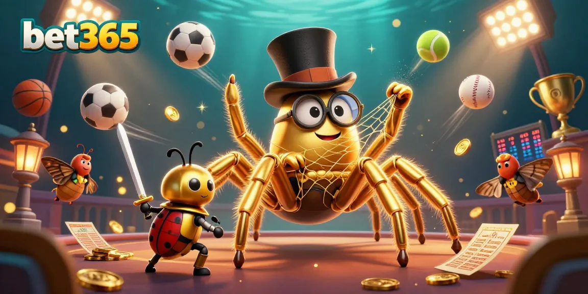 Experience the thrill of betting on bet365 with a 3D scene featuring characters and vibrant sports elements.