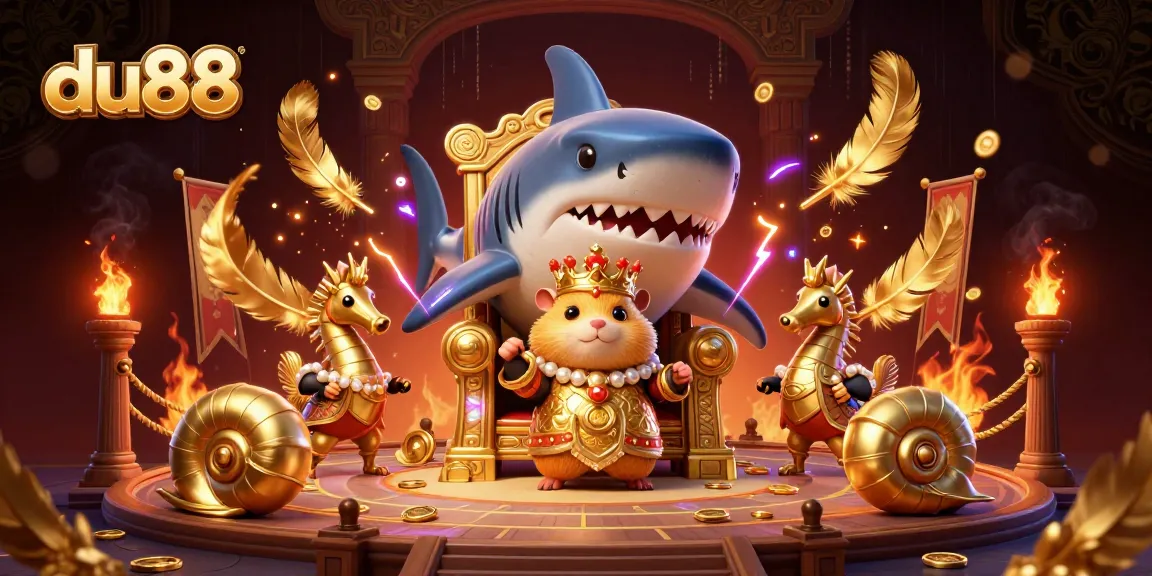 Bet big with du88 - vibrant illustration of a casino-themed battle arena with a golden hamster king.