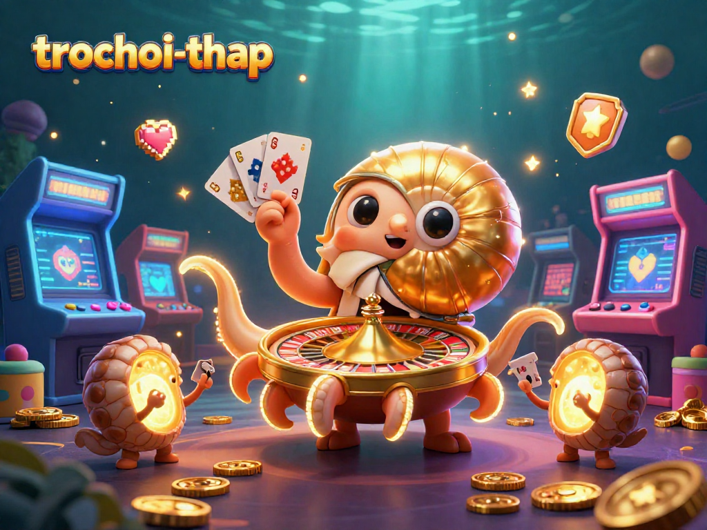 Engage with trochoi-thap featuring giant nautilus and fossil companions in a vibrant casino scene.