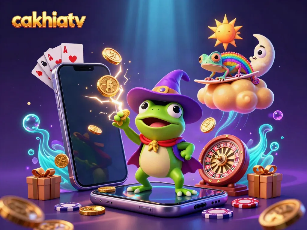 Experience the thrill of cakhiatv with a magical scene of winning coins and vibrant characters.