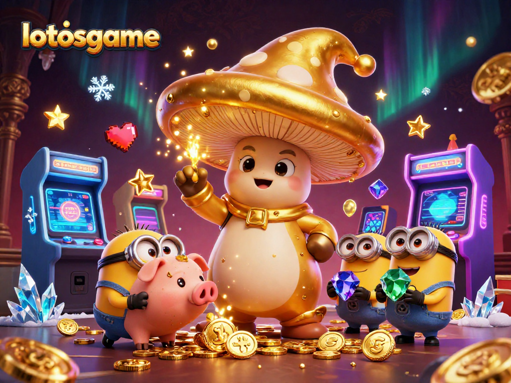 Experience thrilling gameplay with lotosgame in a vibrant casino-themed illustration full of enchanting characters and dazzling treasures.