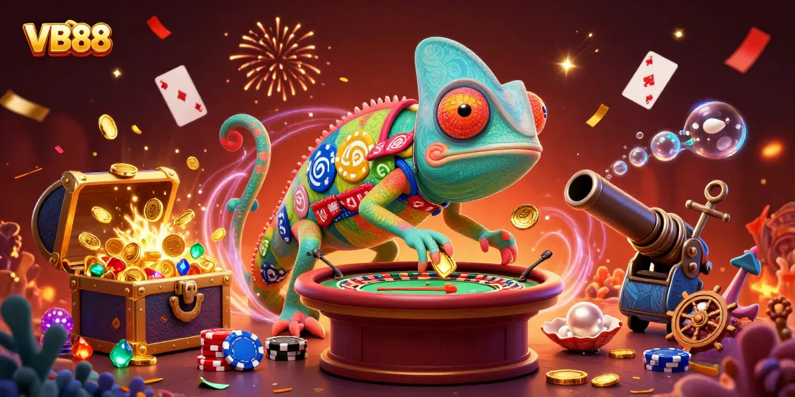 Win big at VB88 with our vibrant chameleon casino, bustling with colorful elements and energetic atmosphere.