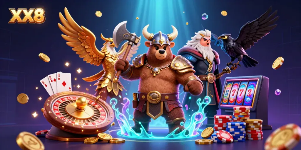 Engage in exciting gameplay with XX8, featuring stunning casino elements and dynamic characters.
