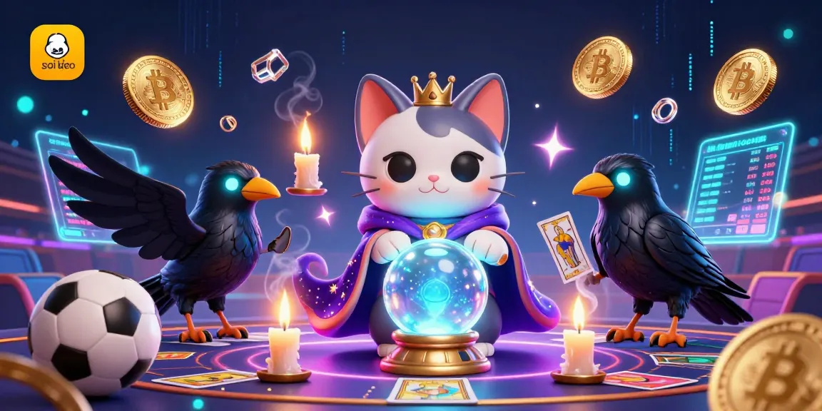 Soi kèo: Engaging illustration of sports betting with mystical characters revealing winning strategies.