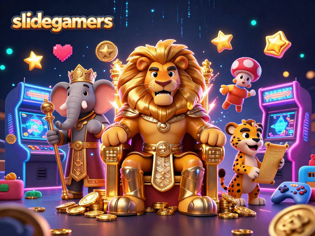 Engage in thrilling gameplay at slidegamers with 3D characters and vibrant casino elements.