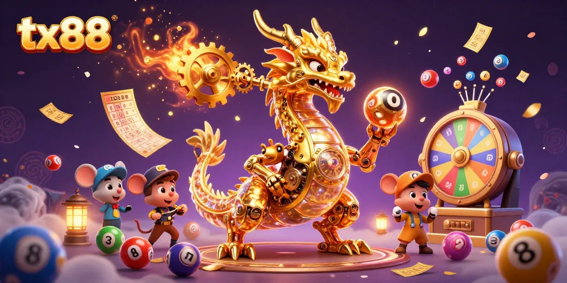 Experience the excitement of tx88 with a vibrant scene featuring a golden dragon and engaging lottery elements.