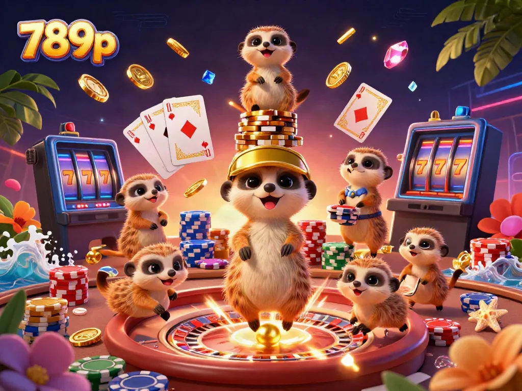 Experience thrilling gaming action at 789p with colorful meerkats managing a vibrant casino.