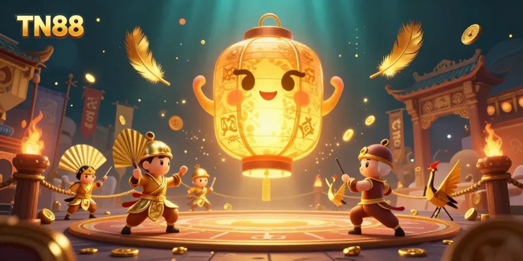 Experience thrilling wins at TN88 with vibrant golden lanterns and dynamic casino elements in action.