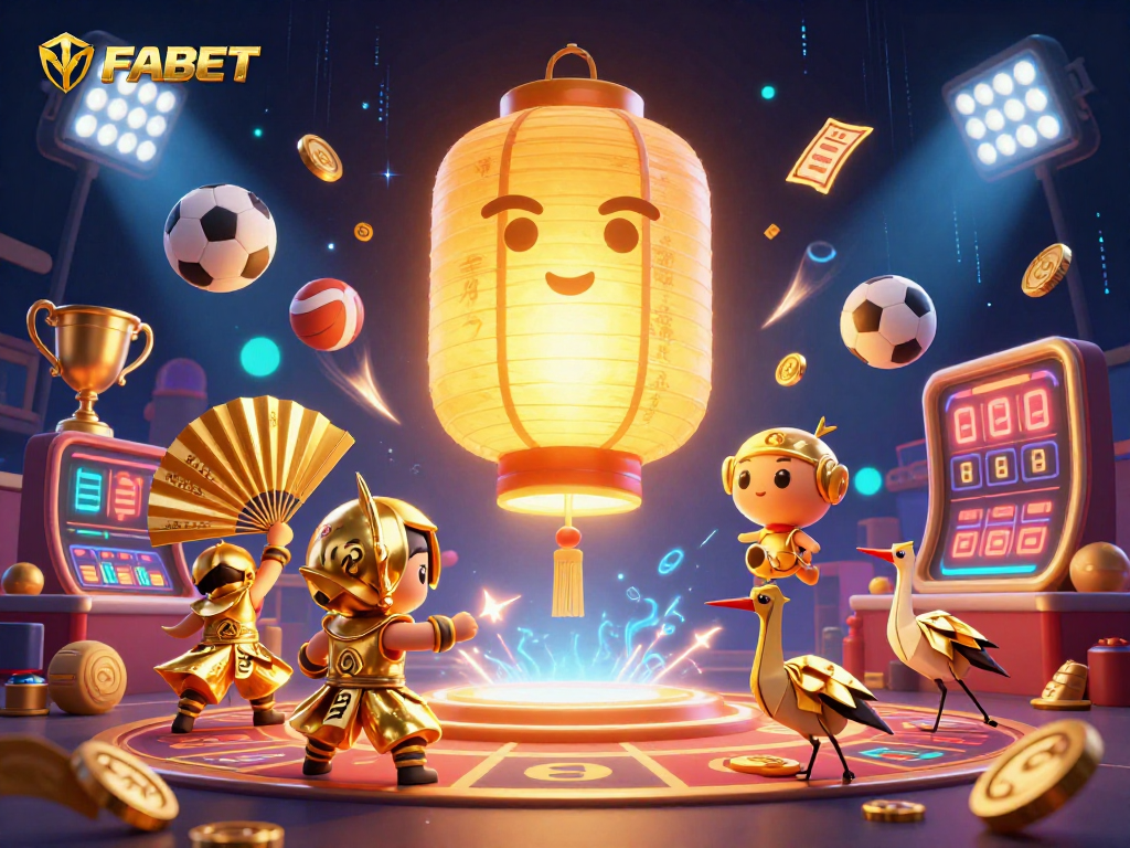 FABET offers dynamic sports betting with vibrant, animated gaming elements and gold symbolism.