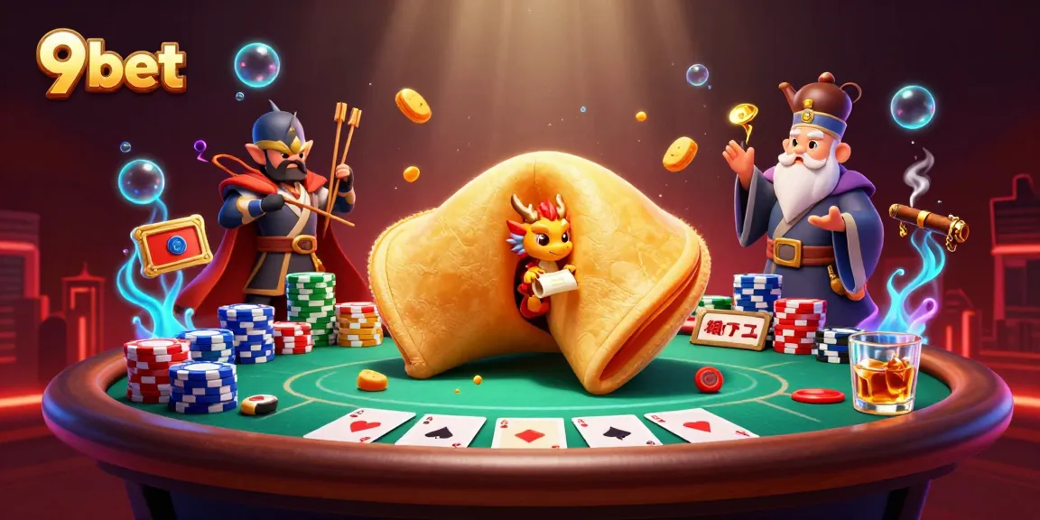 Engage in thrilling poker adventures with 9bet's vibrant casino scene featuring dragons and warriors.