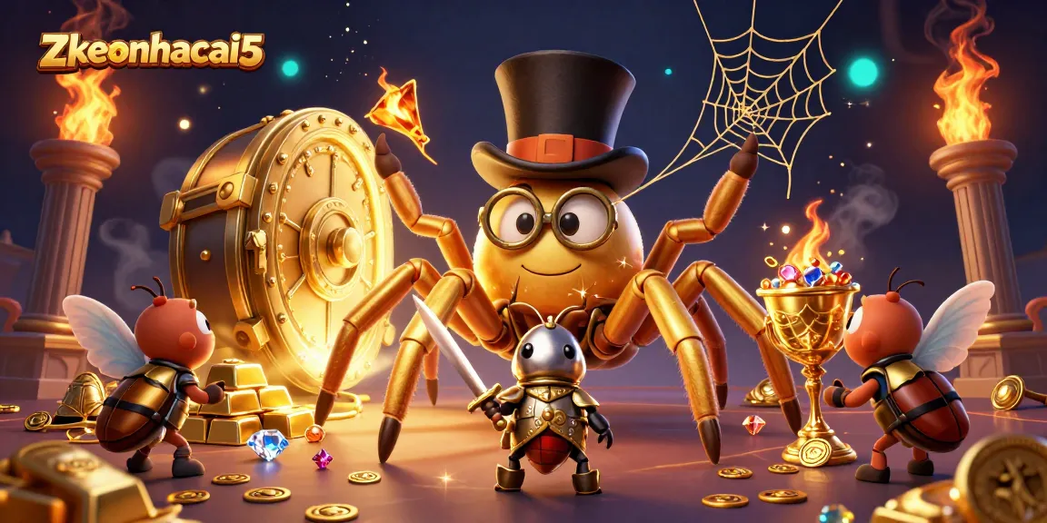Zkeonhacai5 engages players in an exciting online casino scene featuring a golden tarantula and beetle knight.