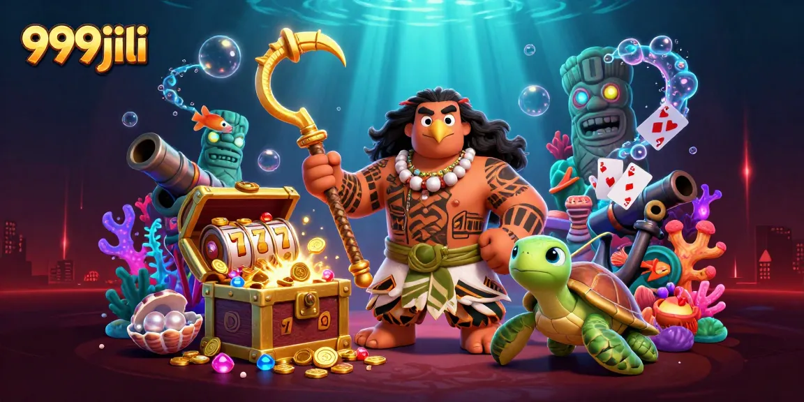 Engage with 999jili as the Polynesian demigod hawk and turtle navigate an underwater treasure-filled casino world.