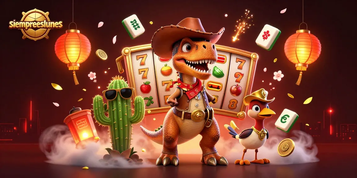 Experience excitement with siempreeslunes as you spin slot reels with vivid characters in a captivating scene.