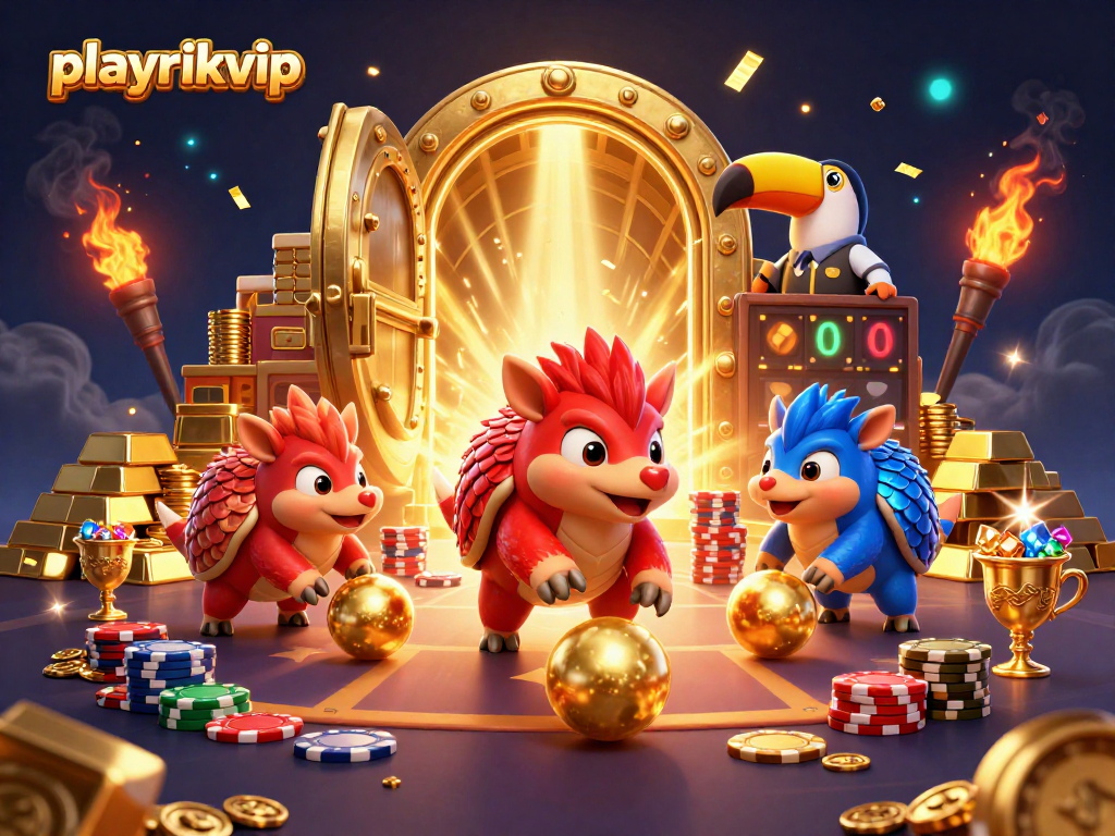Experience thrilling gameplay with playrikvip as pangolins compete in a vibrant casino setting.