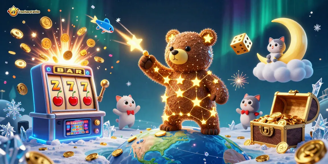 Engage with topnhacaiuytinn's vibrant casino world, featuring golden stars gathering coins with thrilling game elements.